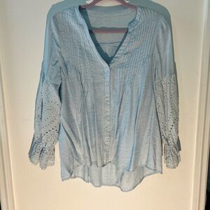Talbots Light Blue Blouse with Eyelet Sleeves